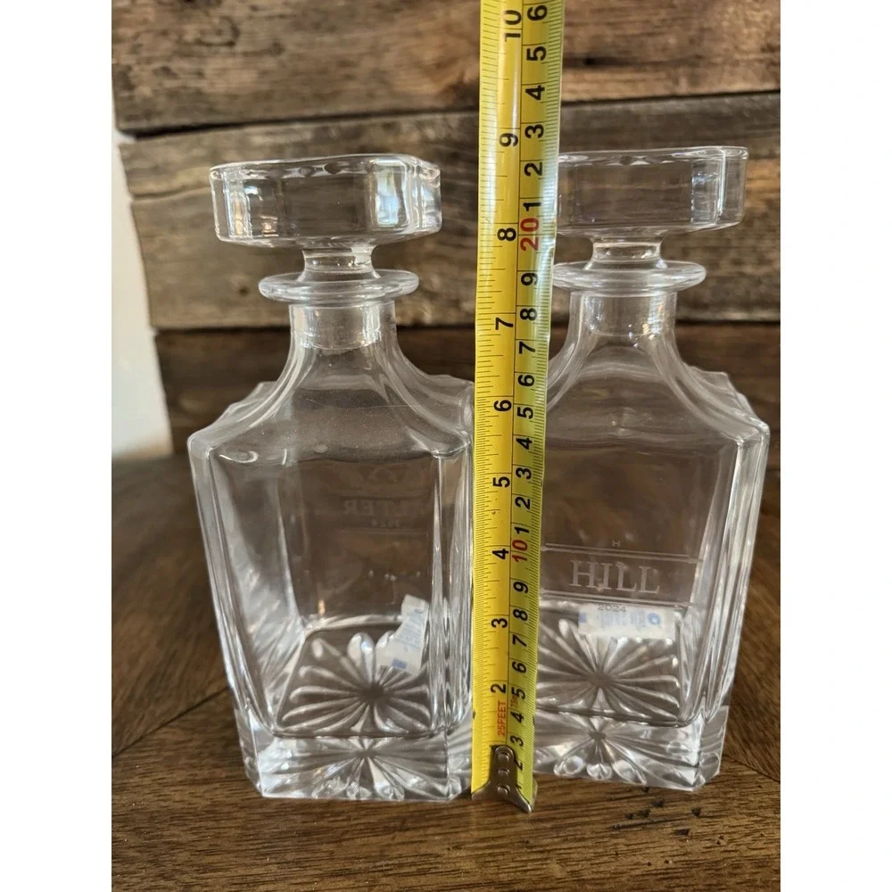 BEAUTIFUL  Etched Clear Crystal Whiskey Decanted W/Stopper Jars